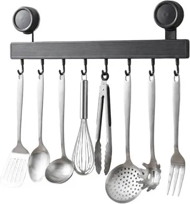 Produktbild von Häkelliste für Küche ohne Bohrer, Küche Küchenzubehör Halter mit Zuignap, 40 cm, 8 Haken, Edelstahl, abnehmbare Küchenhäkelliste