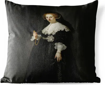 Produktbild von MuchoWow® Outdoor Kissen - Eheporträt von Oopjen Coppit - Gemälde von Rembrandt van Rijn - 45x45 cm - Wetterfest - Lounge Kissen - Fotokissen - Dekoratives Kissen
