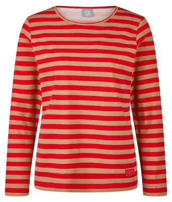 Produktbild von RABE Langarmshirt Rot Größe 50 mit gedrucktem Streifenmuster tailliert Rundhals