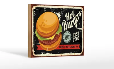 Produktbild von Holzschild Retro 18x12cm hot burgers best in town