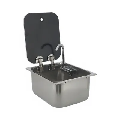 Produktbild von Spülbecken Waschbecken Edelstahl rechteckig mit klappbarem Wasserhahn & Deckel Boote Wohnmobile Größe: 322 x 261 mm