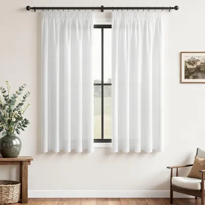 Linnenlook-Gardinen 2er Set 145x140 cm weiß halbtransparent