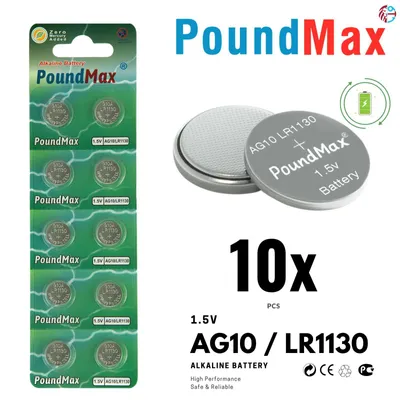 Produktbild von 10x AG10 PoundMax Alkaline Knopfzelle/Uhren LR1130, LR54, L1131, 390, V10GA 1,5V