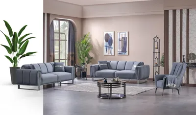 Produktbild von Sitzgruppe/Sofa Set - Wohnzimmergarnitur "Rosetta" 3+3+1-Grau