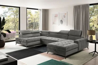 Produktbild von Wohnlandschaft Schlafsofa AGNESA Stoff Salvador Grau Ottomane Rechts