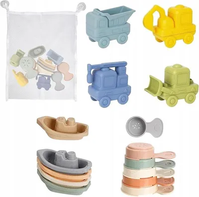 Produktbild von Silikon Badespielzeug-Set für Babys, 16 Teile, mit Löffeln