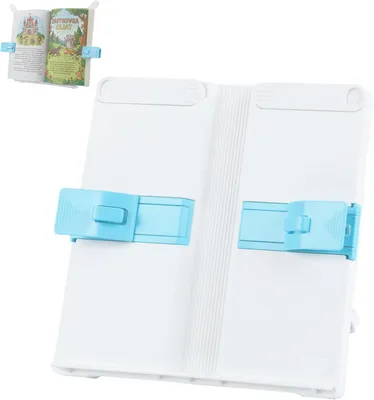 Produktbild von Verstellbarer Buchständer mit Klemme – Klappständer – für Bücher/Zeitschriften/Tablets – blau