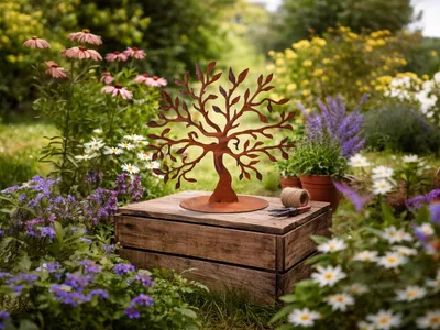 Produktbild von Metall Rost Gartendeko Edelrost rostige Garten Rost Deko Baum Lebensbaum Gartendeko Edelrost Tischdeko Metall Rostoptik Lebensbaum (20cm)