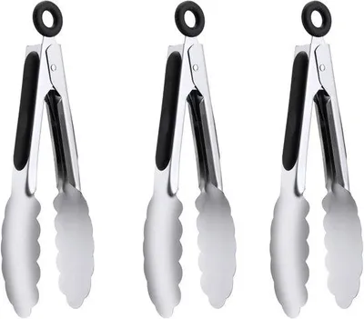 Produktbild von Stahltongs für Grillen, Kochen, Servieren (18cm, 3Stück)