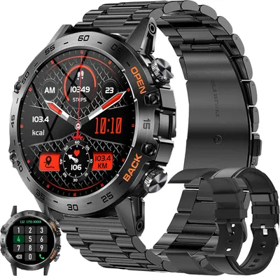Produktbild von Smartwatch Herren mit Telefonfunktion,1,39”Touchscreen 5ATM Wasserdicht Sportuhr mit Blutdruckmessung, SpO2, 100+ Sportmodi, iOS Android (Schwarz)