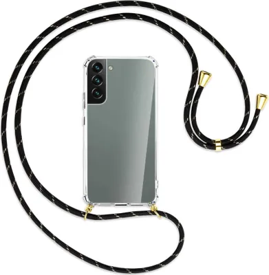 Produktbild von Handykette Backcover-Schutzhülle mit Band (Metall goldfarben) für Samsung Galaxy S22 5G (S901) - schwarz/gold