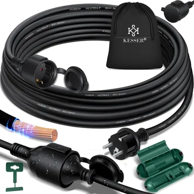 Produktbild von KESSER® Verlängerungskabel mit Schutzkappe Outdoor - für Innenbereich Außenbereich - Verlängerung Stromkabel – 230 V IP44 - Schutzkontakt Baustellenkabel Schutzkontaktstecker