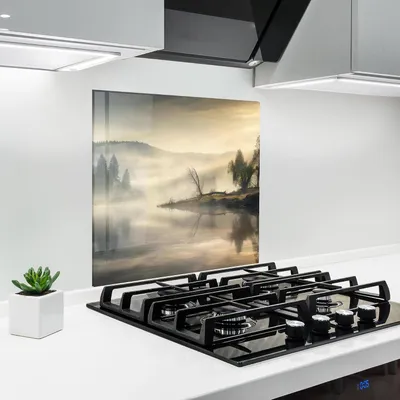 Productafbeelding van Glazen Keukenachterwand - Spatbescherming Glas - Keuken Beschermen - Hittebestendig 200°C - 60x60 cm - Foggy Morning