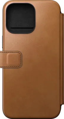 Image de Nomad Modern Cuir Folio iPhone 15 Pro Max – 3 Fentes pour Cartes et 1 pour l'Argent Liquide – Fermoir Magnétique Amovible – Compatible avec MagSafe et la Charge Sans Fil - Marron