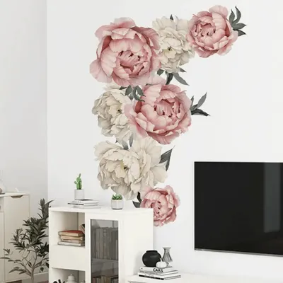 Produktbild von Wandtattoo Pfingstrose Rosenblüten Wandsticker (Wandaufkleber Deko für Wohnzimmer,Mädchenzimmer) wasserdichte abnehmbare