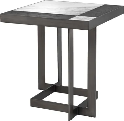 Produktbild von Casa Padrino Luxus Beistelltisch Weiß / Lila / Mokka 55 x 55 x H. 58 cm - Tisch mit Marmorplatten und Edelstahl Gestell - Luxus Möbel