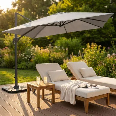 Immagine prodotto di Milani Home - ombrellone da giardino 3 x 4 m palo laterale decentrato in alluminio, telo grigio antracite, per terrazzo, piscina e dehor