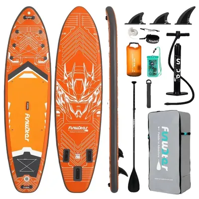 Image de Planche de stand-up paddle gonflable, surface antidérapante, supporte un poids de 350 lbs, couleur : jaune