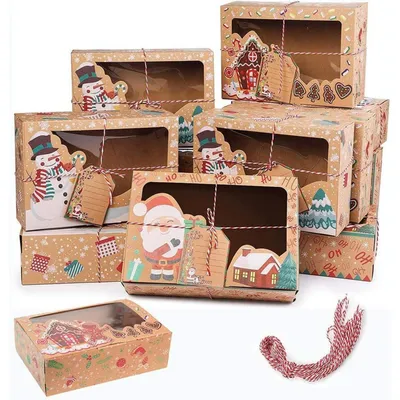 Produktbild von Vicor Weihnachts-Plätzchen-Boxen mit Weihnachtselementen, lebensmittelechtem Material, 22 x 15 x 7 cm, 6 Stück