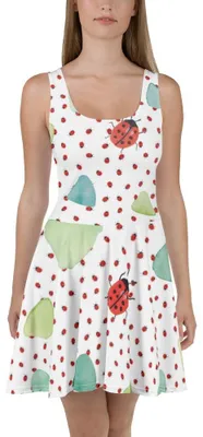 Produktbild von Mr. & Mrs. Panda Damen-Sommerkleid Marienkäfer Design XL - Weiß - Geschenk, Kurzes Kleid, Minikleid, Grüne Punkte, Muster, Aquarell, Jerseykleid, Niedlich, Verspielt