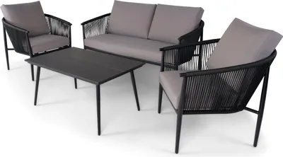 Produktbild von Lounge-Set SONDERBURG 4-teilig Allwettergeflecht Polywicker Aluminium grau/schwarz mit Sitz- und Rückenkissen