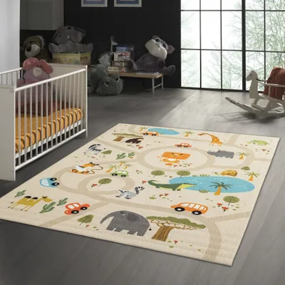 Obrázek produktu pro Protiskluzový dětský hrací koberec v béžové barvě – rozměry 140 x 200 cm