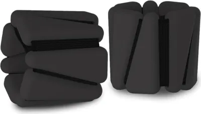 Two black silicone weight cuffs are shown against a white background.