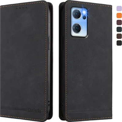 Produktbild von Hülle für Oppo Reno7 5G, Retro Kunstleder Ständer Klapphülle mit Kartenfächer und Magnetische Schwarz