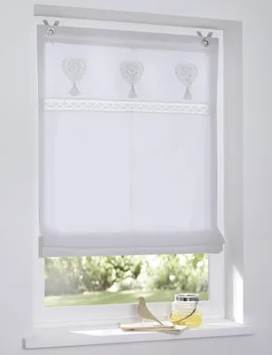 Immagine prodotto di Omgoods - Tenda a rullo romana con passanti - Bianca con ricamo a forma di cuore, 80x140 cm