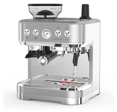 Obrázek produktu pro Espressova kávovar s 15 bary – Manuální kávovar s mlýnkem – Párova tryska a pěnový nástavec – Pro 11–16 šálků – Vhodný pro přípravu cold brew a zmrzlinové kávy – Nerezová ocel – 220–240V