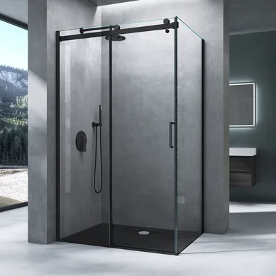 Produktbild von Mai & Mai Duschkabine mit Schiebetür 90x100x195cm Duschabtrennung 8mm ESG-Sicherheitsglas Nano-Beschichtung Hebe-Senk-Mechanismus Rav19 Schwarz