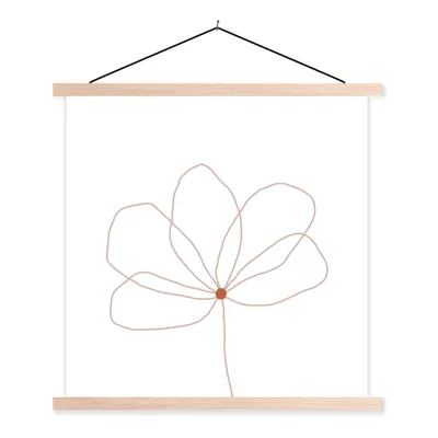 Produktbild von MuchoWow® Textilposter Blume - Strichzeichnung - Natur 40x40 cm mit holzfarbenen Rahmen - Posterleiste
