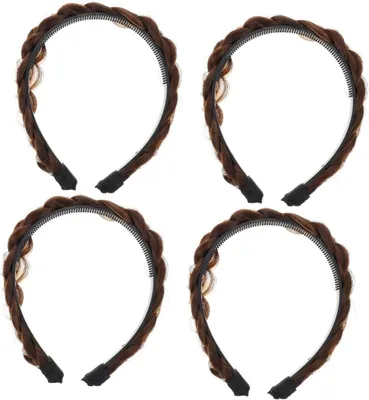 Produktbild von 4 elastische Haarbänder für Frauen mit breitem geflochtenem Stirnband aus künstlichem Haar für den Pferdeschwanz