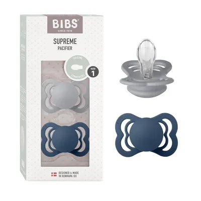 Produktbild von BIBS 160348 Supreme Light GRAY/Steel BLUE 0-6M Silikon-Schnuller, BPA-frei