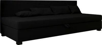 Produktbild von AURA SOFA Boxspringbett  BOB BIZ 110x195 Komplett-Set mit Bonell Matratze, Polsterbett mit Bettkästen -  Schwarz, SAWANA 14