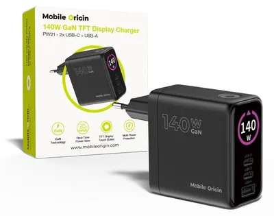 Obrázek produktu pro Mobilní nabíječka Origin 140 W GaN s displejem Pw21 – 2x USB-C + USB-A