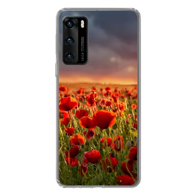 Produktbild von MuchoWow® Handyhülle Schutzhülle Hülle für Huawei P40 Sonnenuntergang über einem Feld von Mohnblumen Silikon Softcase Handy Hülle - Handytasche