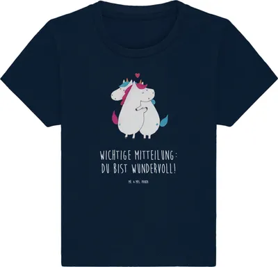 Produktbild von Mr. & Mrs. Panda  T-Shirt Einhorn Mitteilung 0. - 6. Monat - French Navy - Geschenk, Baumwolle Baby Shirt, Lustig, Babyshirt, Kinder Oberteil, Unicorn, Liebe, Organic
