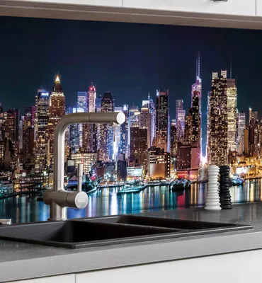 Produktbild von Küchenrückwand selbstklebend Skyline Spritzschutz Folie 120 x 60cm