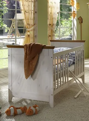 Produktbild von Kinderbett Babybett Sprossenbett Bett Landhausstil Kiefer massiv, Farbe:Weiß