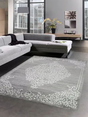 Produktbild von Teppich Wohnzimmerteppich Ornamente Design mit Glitzer grau Größe - 80x150 cm