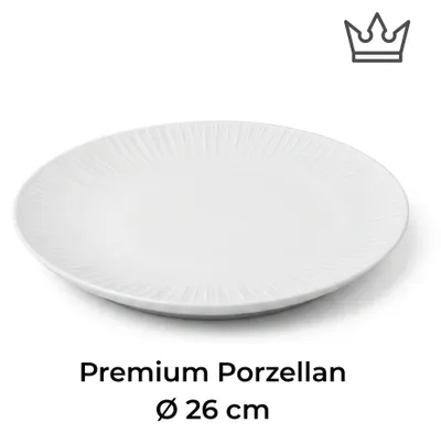 Premium Porzellan Speiseteller Ø26 cm – Elegantes Rillendesign in edlem Weiß