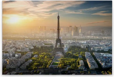 Produktbild von Leinwandbild Paris 60 x 90 cm - Wandbild Wahrzeichen Grau Grün - Keilrahmen Eiffelturm Wohnzimmerdeko Wanddeko Wandgemälde