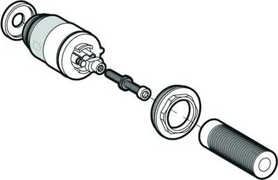 An exploded view diagram of a mechanical cartridge with a nozzle cleaning needle.