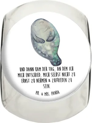 Produktbild von Mr. & Mrs. Panda Bonboniere Seekuh Happy L 870ml - Weiß - Geschenk, Lebensmittelbehälter, Kaffeedose, Süßigkeiten Glas, Achtsamkeit, Seekühe, Liebeskummer, Teedose