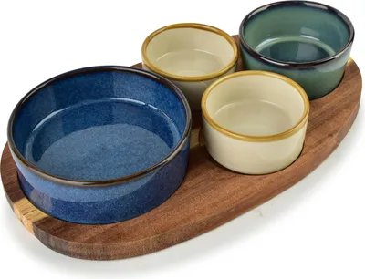 Produktbild von Servierbrett Akazienholz Allesken Modern Kitchen 28x16x1,2 cm Granit/Lavendel 4 Schalen