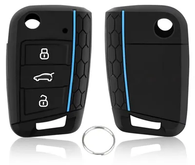 Image de Housse en silicone pour clé de voiture, compatible avec VW Golf 7 MK7, Polo, Seat Leon, Ibiza, couleur bleue, pour clés à 3 boutons