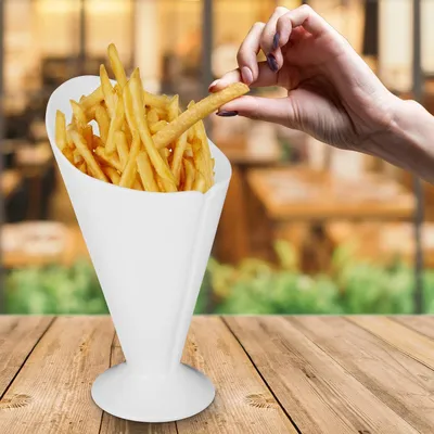Produktbild von Pommeshalter aus Keramik im 2er-Set, Pommes-Tüte und Pommes-Schale, Weiß
