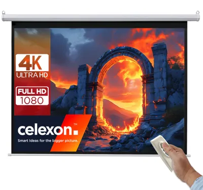 Produktbild von celexon basic Motor-Leinwand 100" | 200x150 cm 4:3 | elektrische Full-HD 4K Beamer-Leinwand für Heimkino oder Büro-Präsentationen | geeigent zur Deckenmontage oder Wandmontage | inkl. Fernbedienung