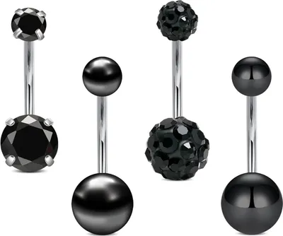 Zdjęcie produktu dla Czarny piercing do pępka ze stali nierdzewnej 14g 12mm z diamentowym wzorem
